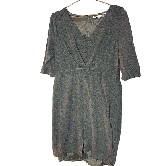 TRINA TURK Women's Grey V-Neckline Short Sleeve Ruched Mini Dress Size 14 - Picture 1 of 10